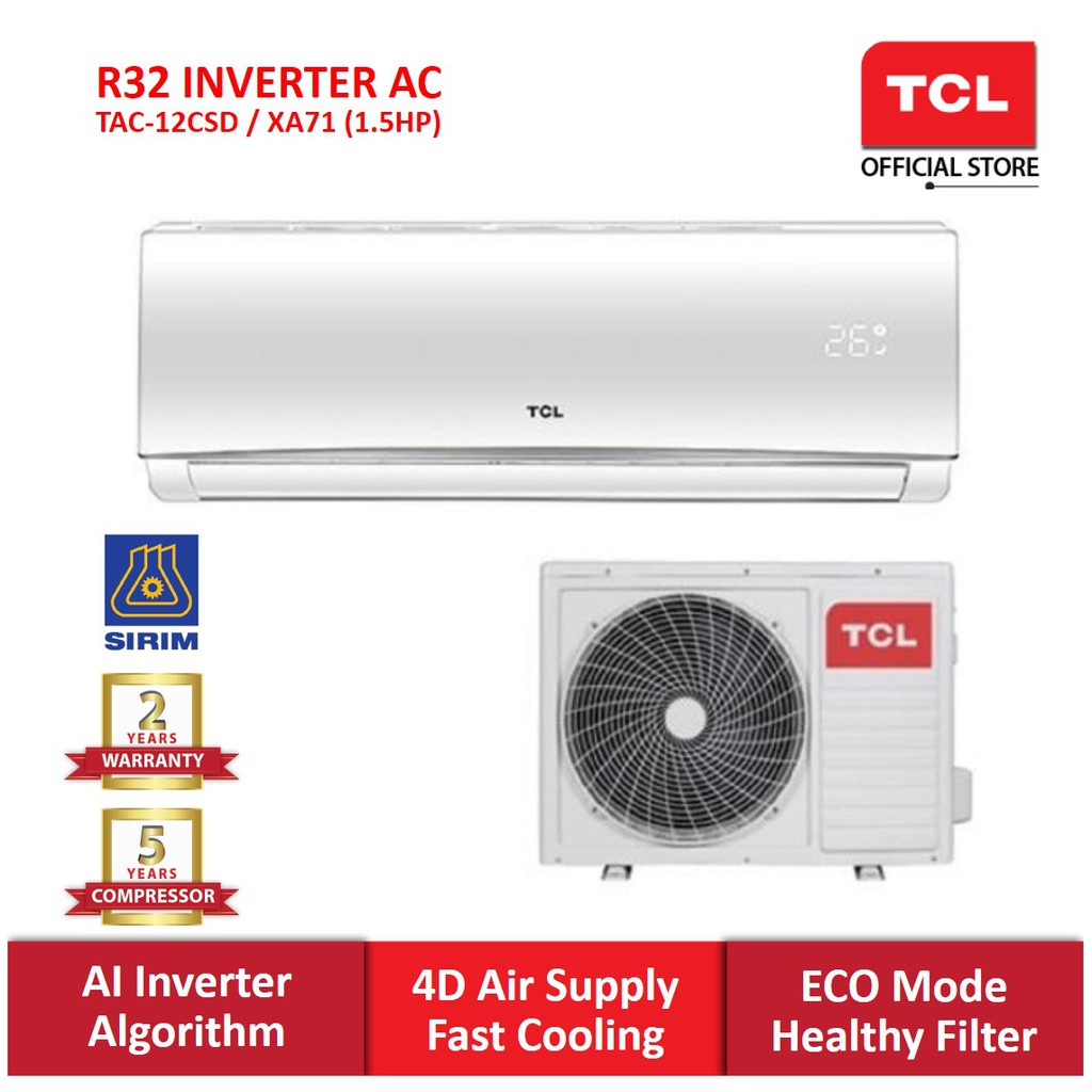 Tcl 1 5hp Elite Series Air Conditioner R32 Dc Inverter Tac 12csd Indoor Outdoor Shopee Malaysia