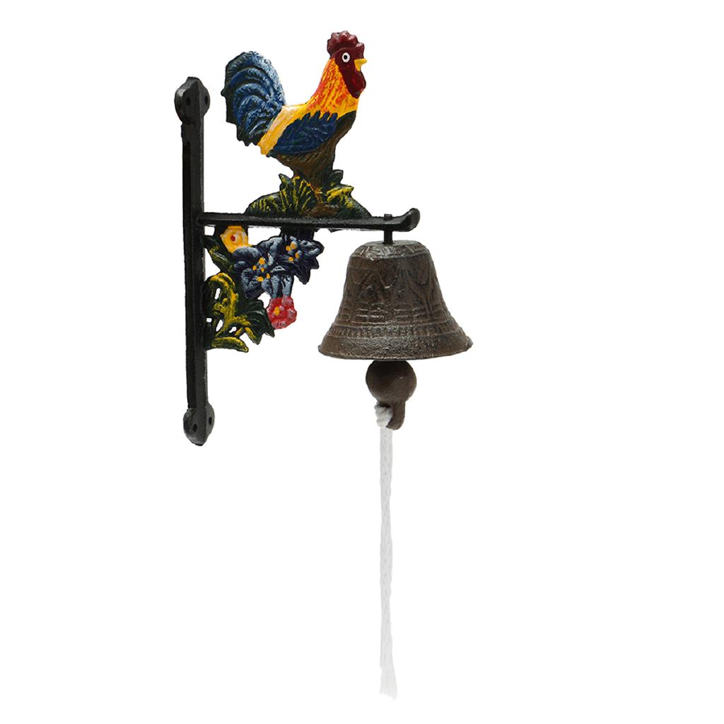 Retro Antique Cast Iron Rooster Door Wall Bell Chime Wall Mounted