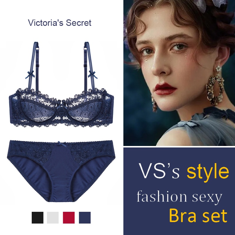 Victoria's Secret Style Blue Lace Bras Underwear Embroidery Plus Size Half Cup Women Transparent