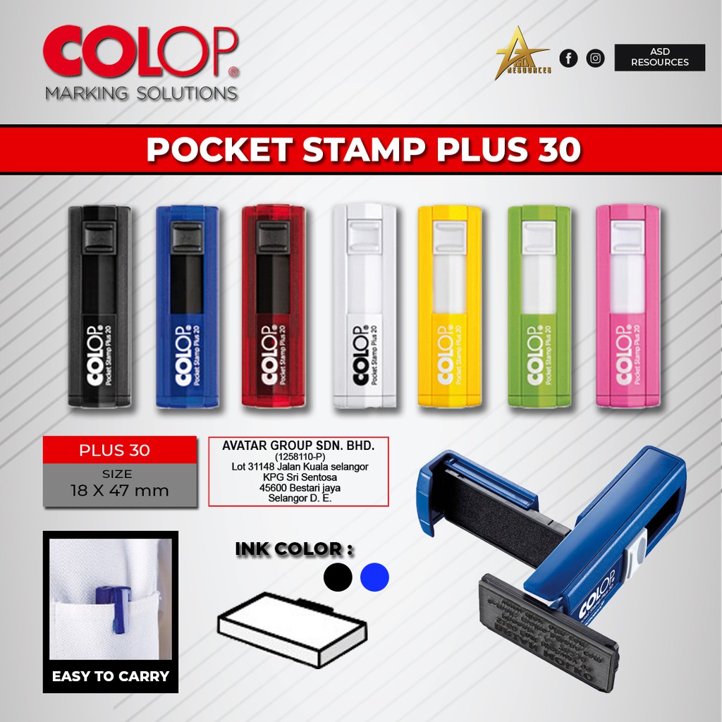 Rubber Stamp COLOP Pocket Stamp Self-Inking Plus 30 *SAME DAY DELIVERY ...