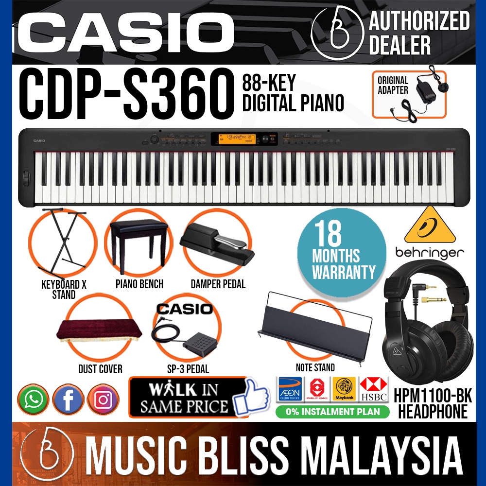 Casio CDPS360 88key Digital Piano with Behringer HPM1100 Headphone