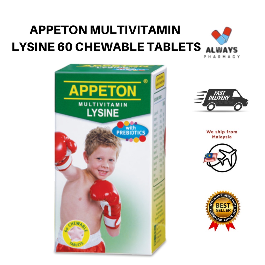 APPETON MULTIVITAMIN LYSINE 60 CHEWABLE TABLETS UNTUK NUTRIEN TAMBAHAN