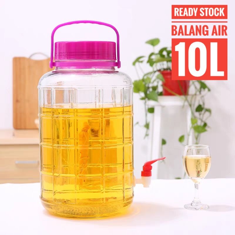 10L Balang Air Kaca With Faucet Kedap Udara Air Tight Large Size