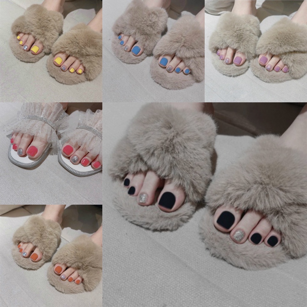 Fake Toe Nails With Glue/24pcs Fake Nails Toenail Fake Foot Nails