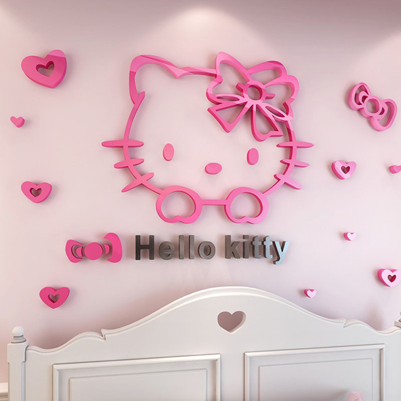 3d Hello Kitty Wall Sticker Decal Cartton Acrylic Mirror Surface Bedroom Decor