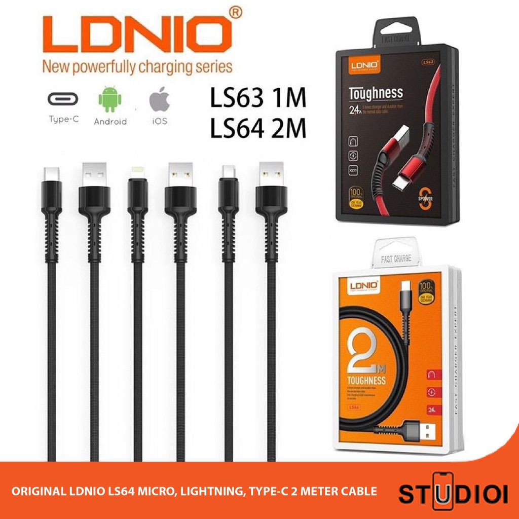 ORIGINAL LDNIO LS64 MICRO, LIGHTNING, TYPE-C 2 METER CABLE | Shopee Malaysia