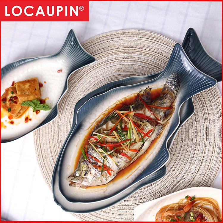 Locaupin Fish Plates Dinner Plates Ceramic Plate Family Dinner Plate Dinnerware Serving Dishes Tableware