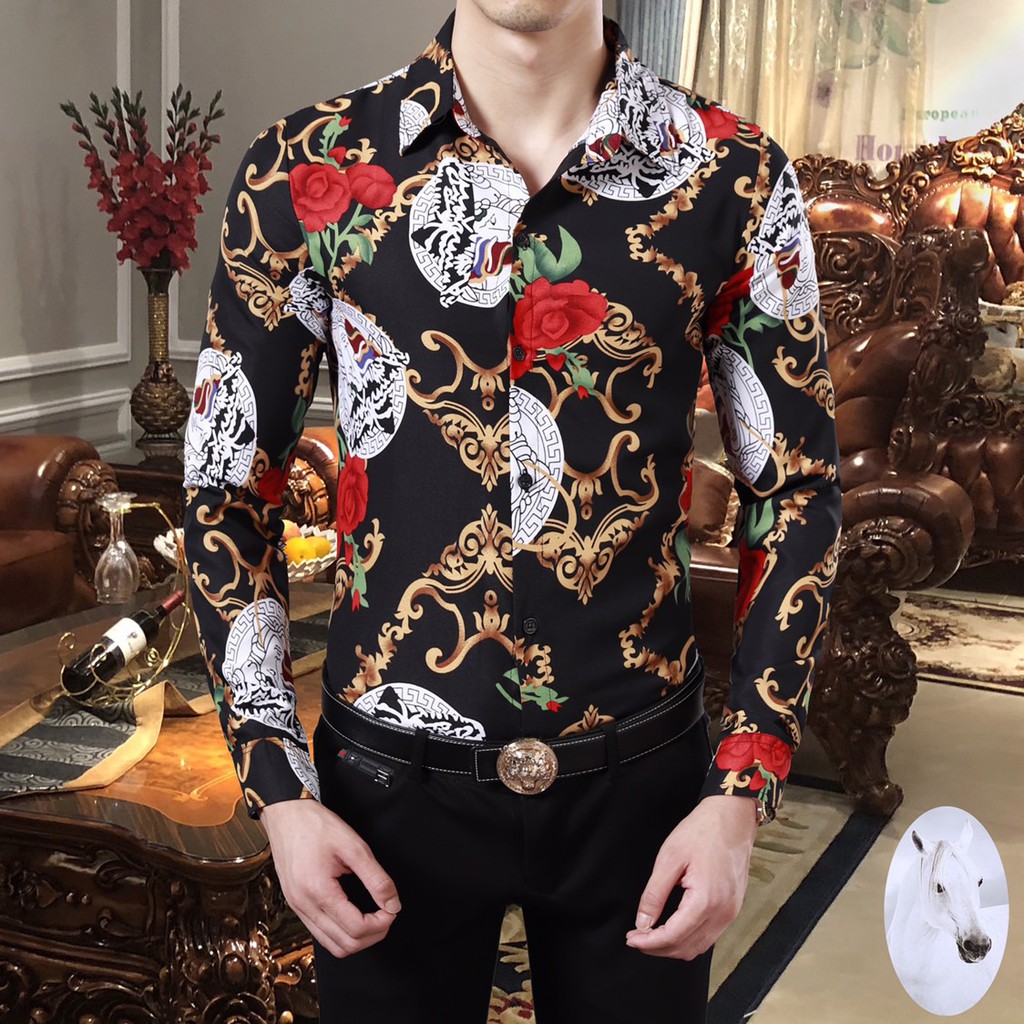 versace print dress shirt