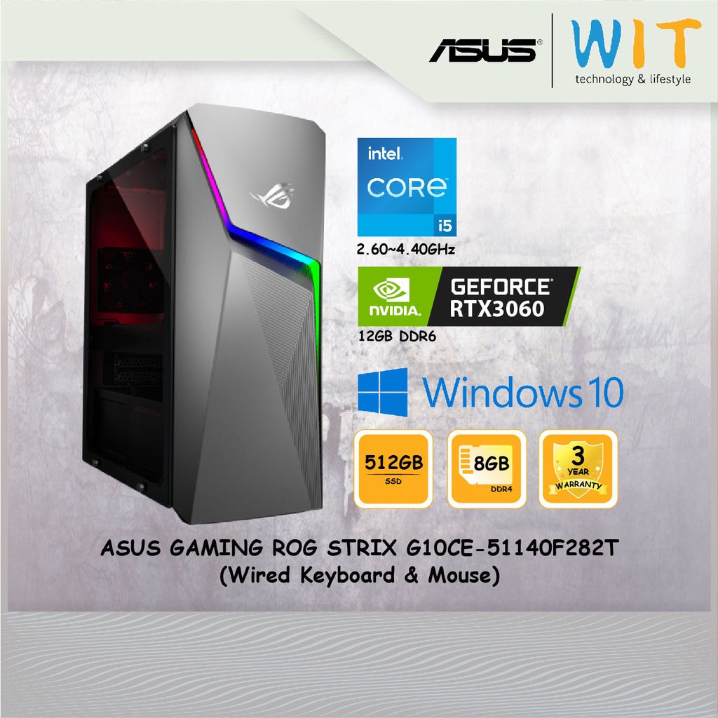 ASUS GAMING PC ROG STRIX G10CE-51140F282T/Intel Core i5-11400F 2.60~4.40GHz/8GB DDR4/512GB SSD/NVIDIA RTX3060 12GB DDR6