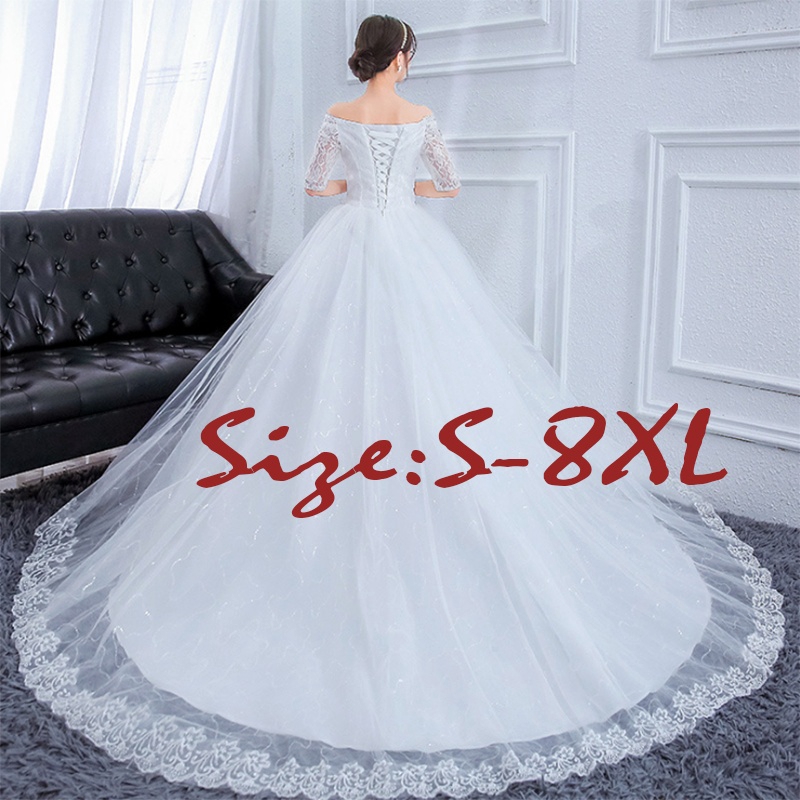 Womens Fashion Big Tail Wedding Dress Luxury Flower Lace White