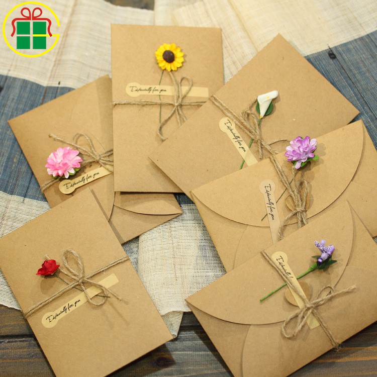 Birthday Card Invitation Card Diy Retro Kraft Paper Handmade Dried