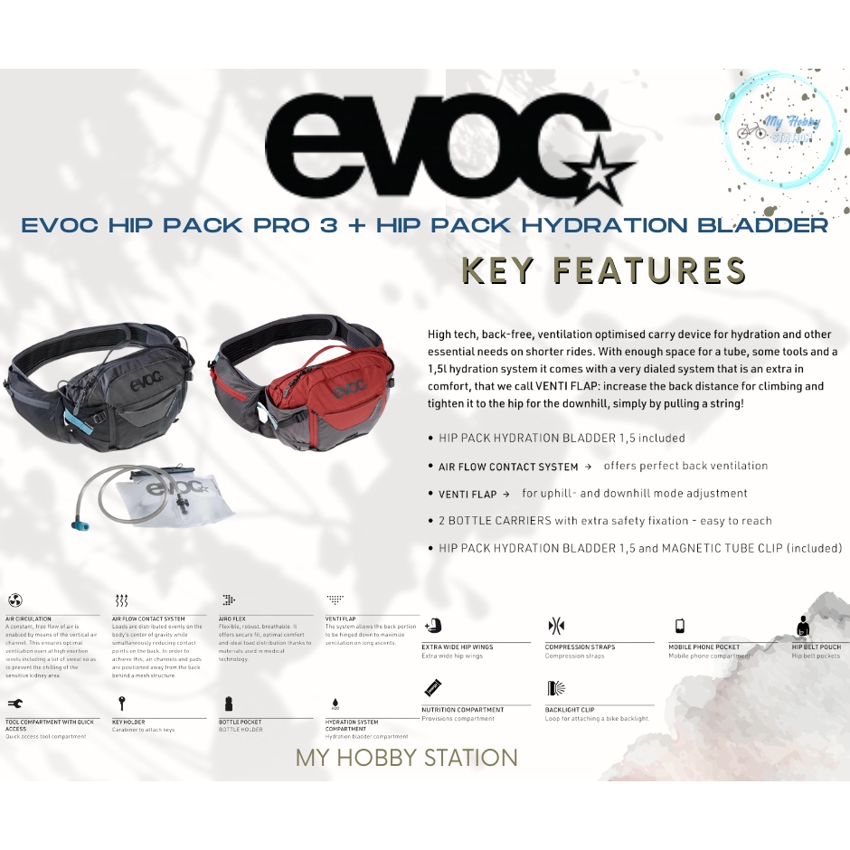 evoc hip pack pro 3l carbon grey chili red