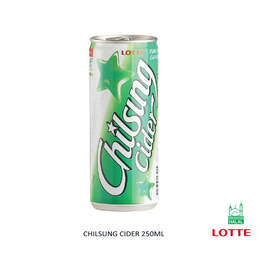 Lotte Chilsung Cider Soda 250ml Can refreshing korea drinks beverage Halal 韩国乐天七星柠檬味雪碧 Shopee