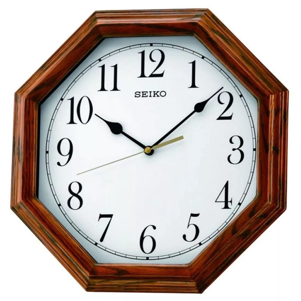 SEIKO Octagon Quiet Sweep Wooden Wall Clock QXA529 (QXA529B) Shopee