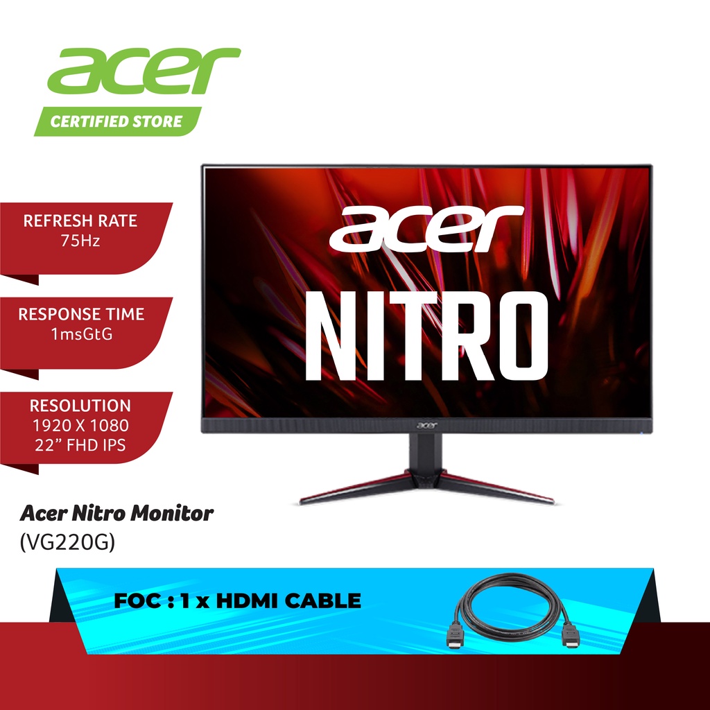 Delegate pasta Sensitive Acer Nitro IPS 75Hz Gaming Monitor (22") VG220Q [FOC HDMI Cable] | Shopee  Malaysia