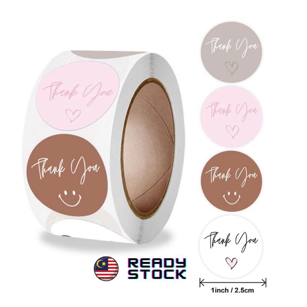 Thank You Sticker (50pcs) Stiker Terima Kasih Packaging Box Paper Beg Wrapping Sticker Packaging Sticker Tag Material