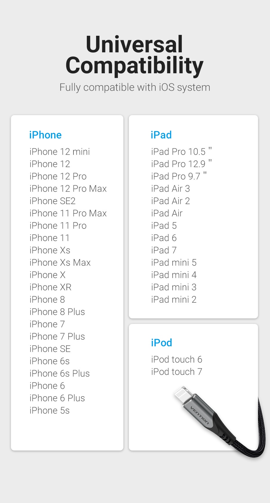 Vention MFi USB A To Lightning Cable Quick Charge Fast Charging QC 2.4A