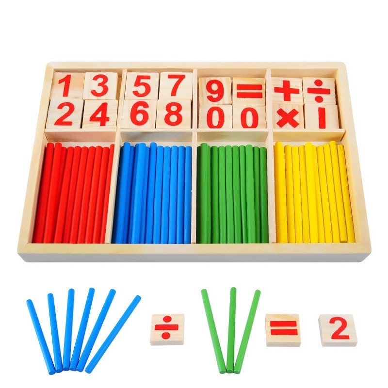 Baby Wooden Montessori Educational Material Toy Counting Sticks Kids ...