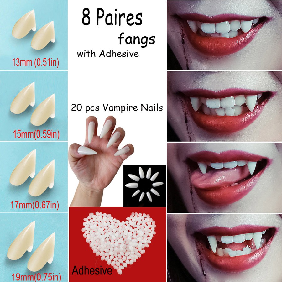 Vampire Teeth Fangs Nails Stickers Dentures Props Halloween Temporary