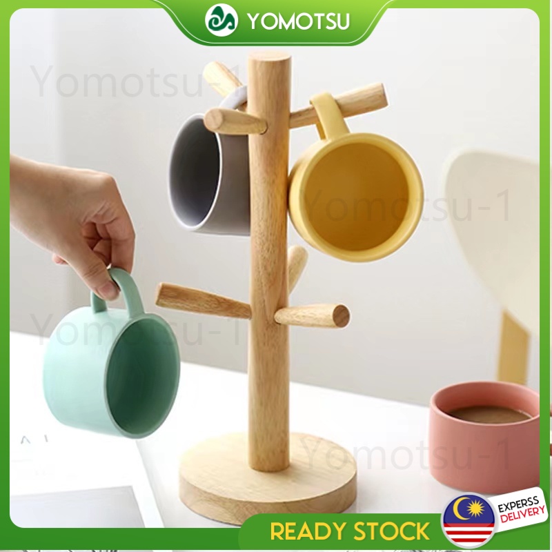 Wooden Mug Cup Holder Tree Stand Rack Detachable 6 Cup Mug Shelves Hanger Drainer Kitchen 8751