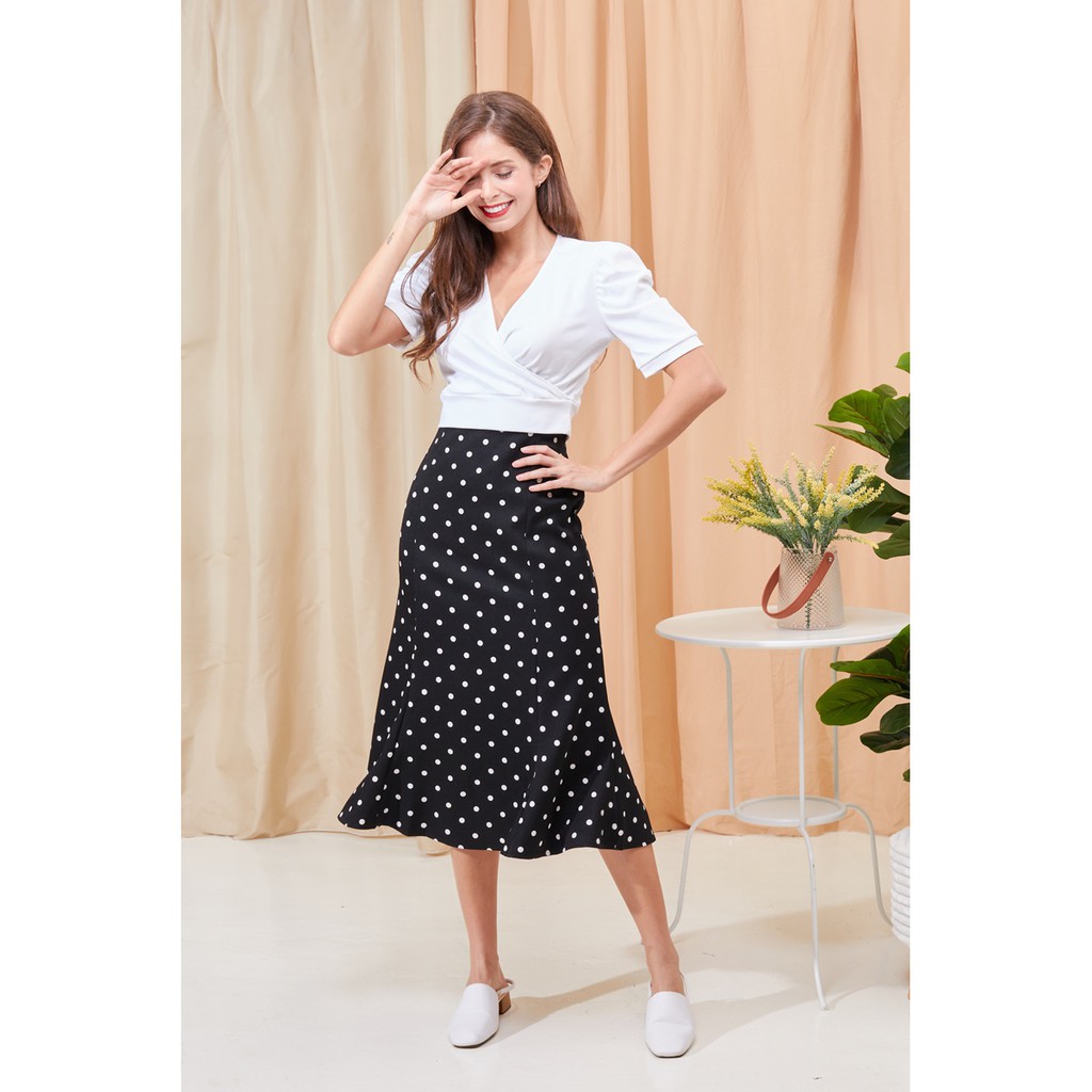 Fascino Couture Janine Polka Dot Skirt with Kick Flare | Shopee Malaysia