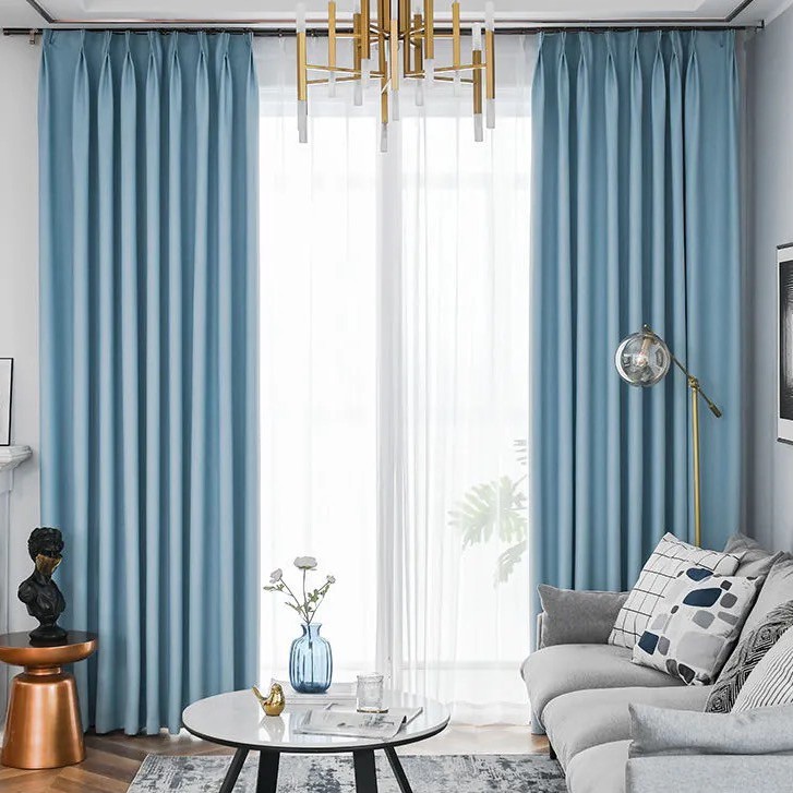 LIGHT BLUE Modern Solid Color Blackout Curtain for Living room Bedroom ...