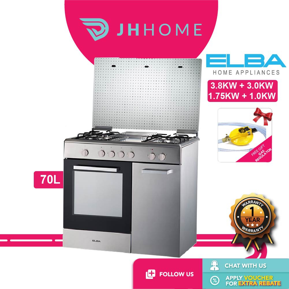 Elba 70L 4 Burners Electric Oven EGC-C9784E(SS) [Free Standing Gas Cooker And Gas Regulator]