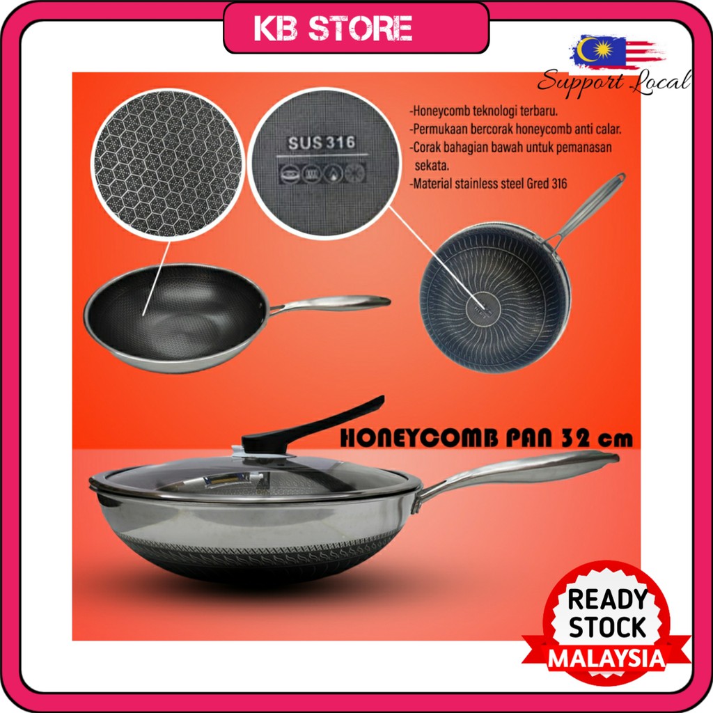 Kuali memasak wok 32 cm stainless steel 316 beserta