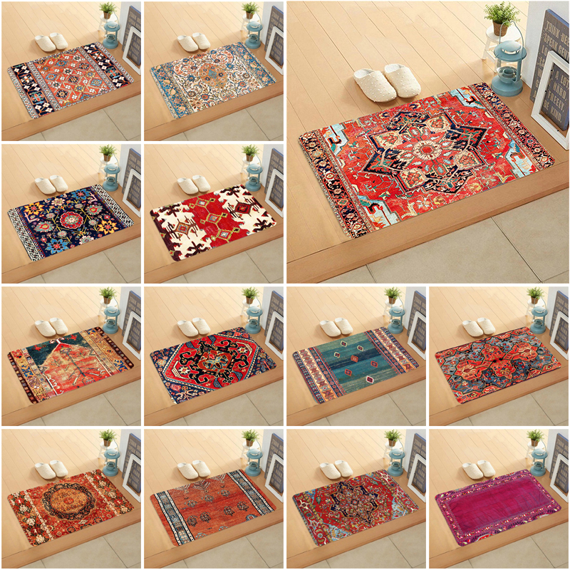 Vintage Ethnic Boho Antique Persian Geometry Door Mat Kitchen Home Decoration Water Absorption Floor Mat Carpet Bedroom Non-slip Rugs (40x60cm)