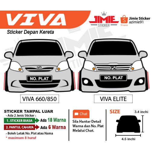 Car Sticker, Sticker Depan Kereta Perodua Viva , Custom 