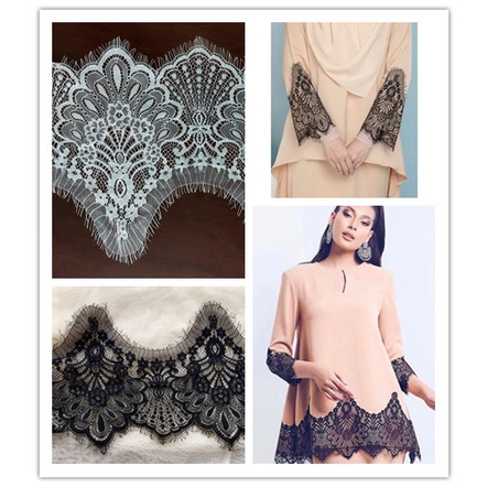 3 Meters 25cm Wide French chantilly lace Floral trim with scallop eyelash edge on both sides Dress Edge Sewing