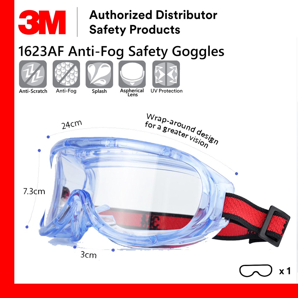 3M 1623AF Safety Goggles Anti Fog Anti Scratch UV Resistance/ Safety Eyewear [Clear/ Transparent Lens]