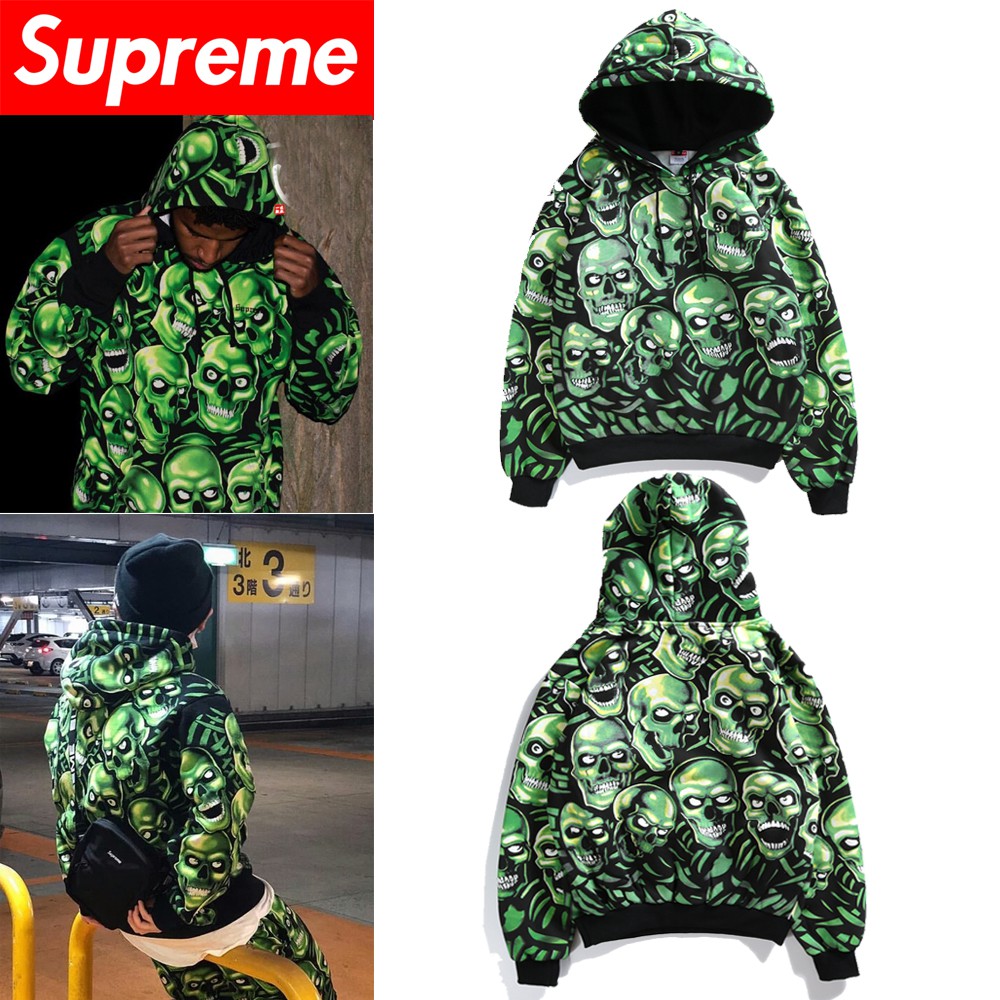 green skull supreme hoodie