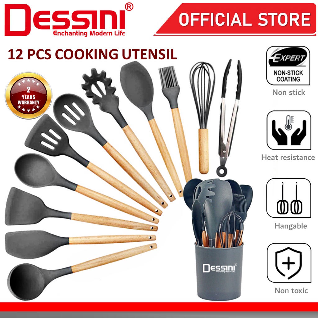 DESSINI ITALY Silicone Utensil Heat Resistance Kitchenware Spatula Soup Spoon Kitchen Tool (12 Pcs)