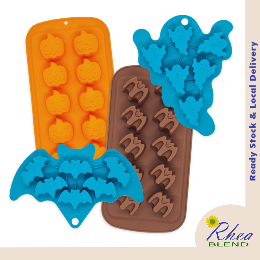 Halloween Silicone Mould Mini 6 or 10 Cavity Ghost Pumpkin Bat Wizard