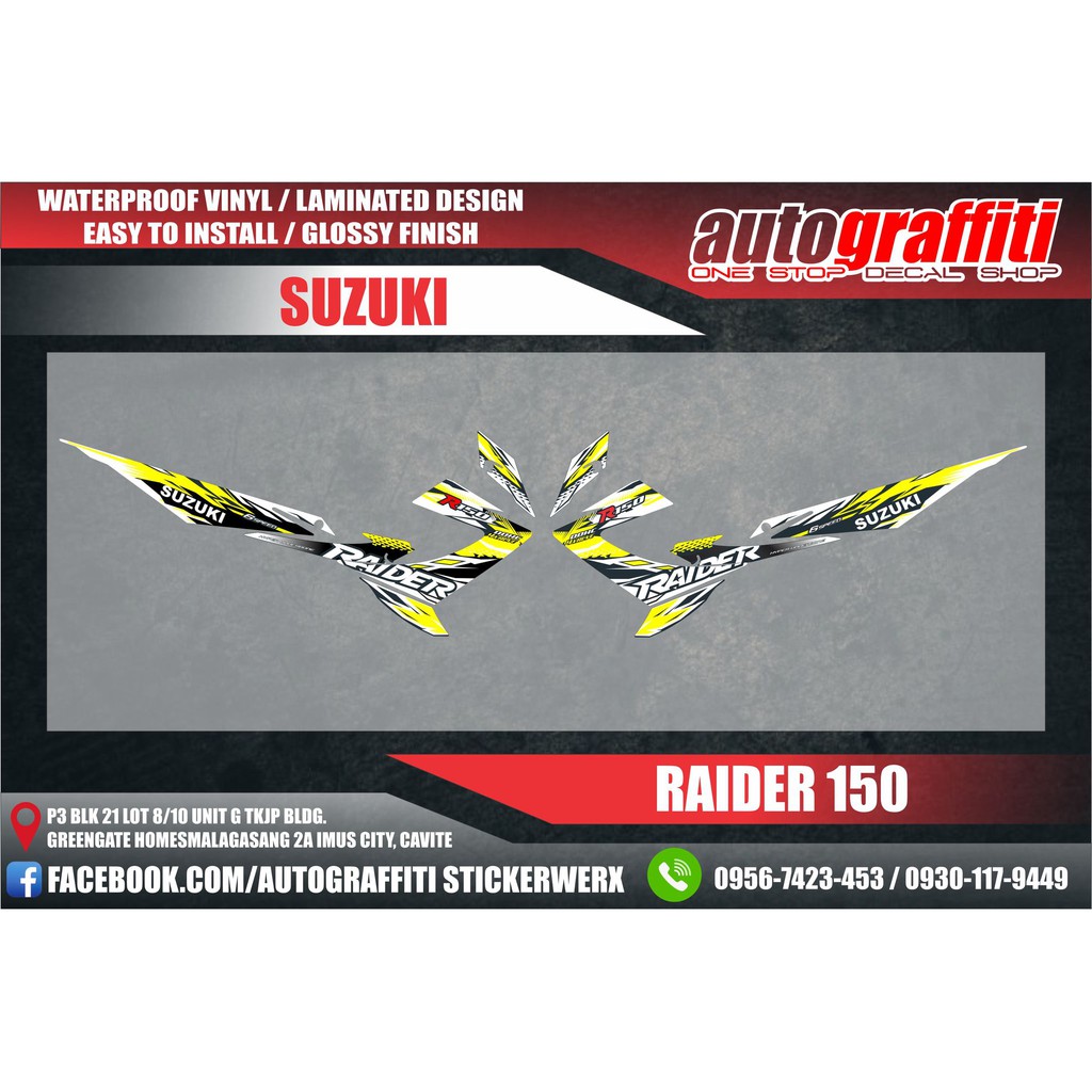 Suzuki Raider 150 Customize Decals with choices of color