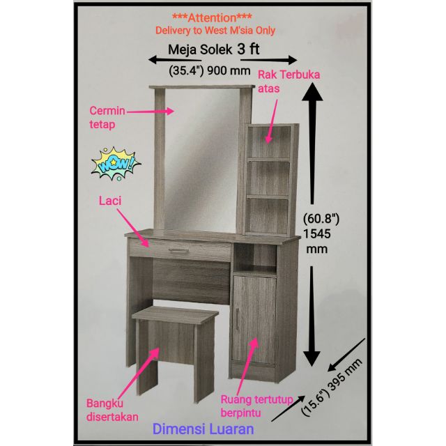 Dressing Table Meja Solek Mekap 3ft Model Ysu 914 Shopee Malaysia