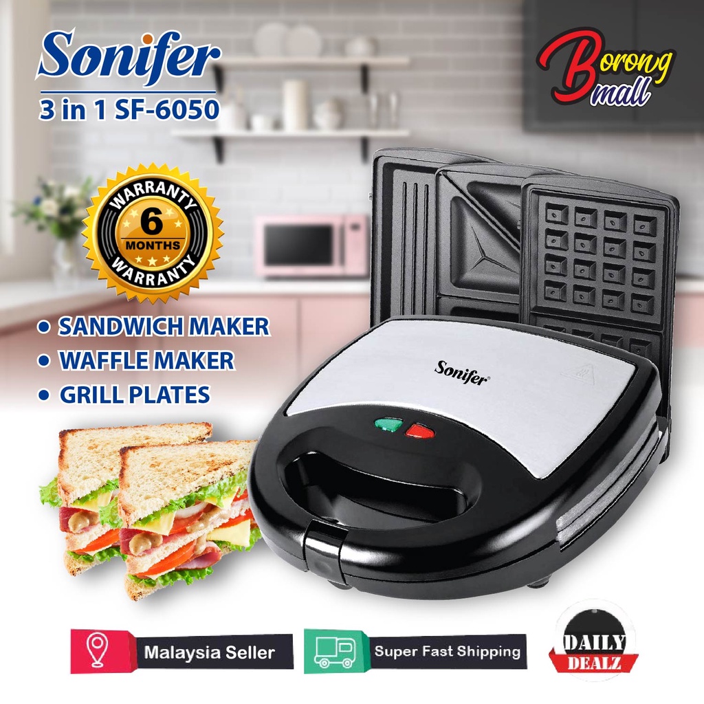 Sonifer 3in1 Sandwich Waffle Maker And Grill Pan Detachable Plate 700W SF-6050/Mesin Sandwich Wafel Sonifer