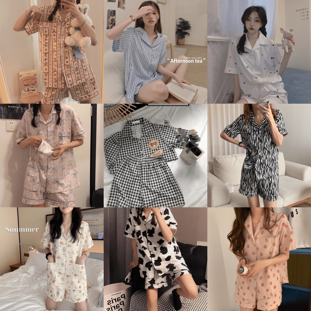 Ready Stock Cute Cartoon Cotton Pajamas Pyjamas Soft Fabric Comfortable Casual Loose Sleepwear Nightwear Baju Tidur P2