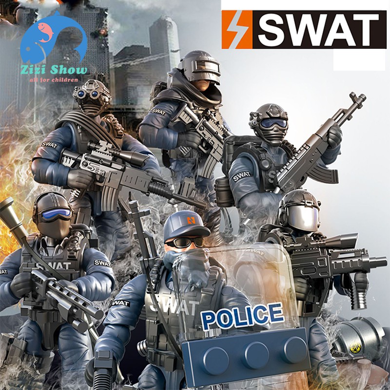 6PCS//Set Military Special SWAT Police Building Bricks Figures Educational Toys