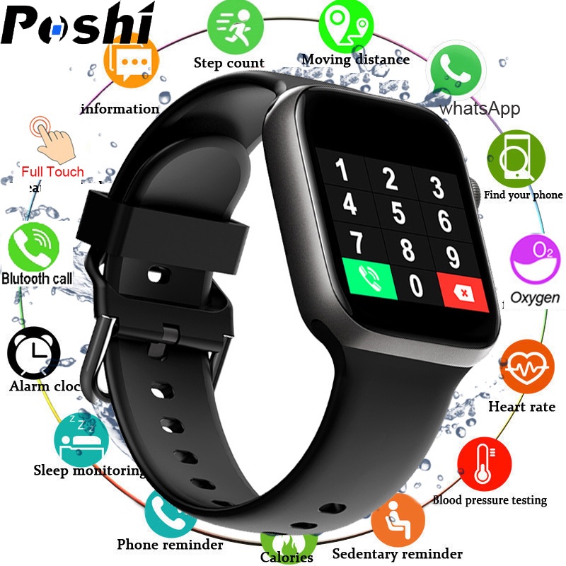 POSHI Smart Watch Waterproof Custom Wallpaper Full Touch Screen Bluetooth Call Sport Fitness Watch Heart Rate Blood Pressure Monitoring smartwatch Men