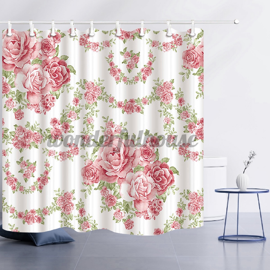 New Bathroom Fabric Shower Curtain 12, Pink Rose Shower Curtain Hooks