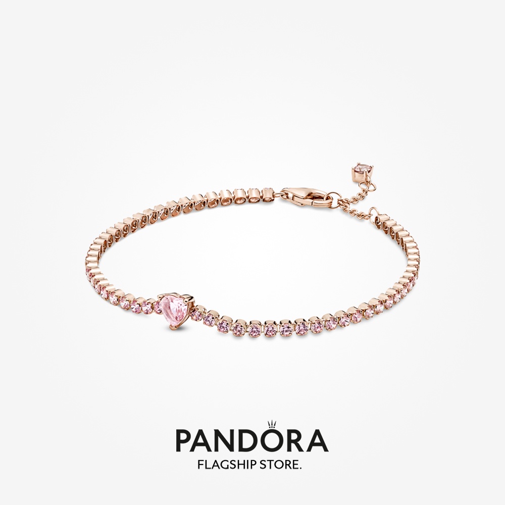 Pandora 14k Rose Gold-Plated Sparkling Heart Tennis Bracelet