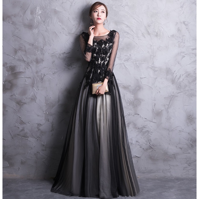 Tailor made Elegant Black Flower Lace Dinner  Dress  