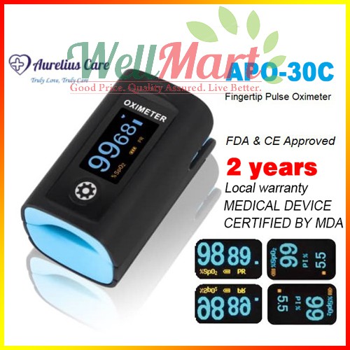 Aurelius Care Fingertip Pulse Oximeter APO-30C 1 years warranty MEDICAL DEVICE CERTIFIED BY MDA