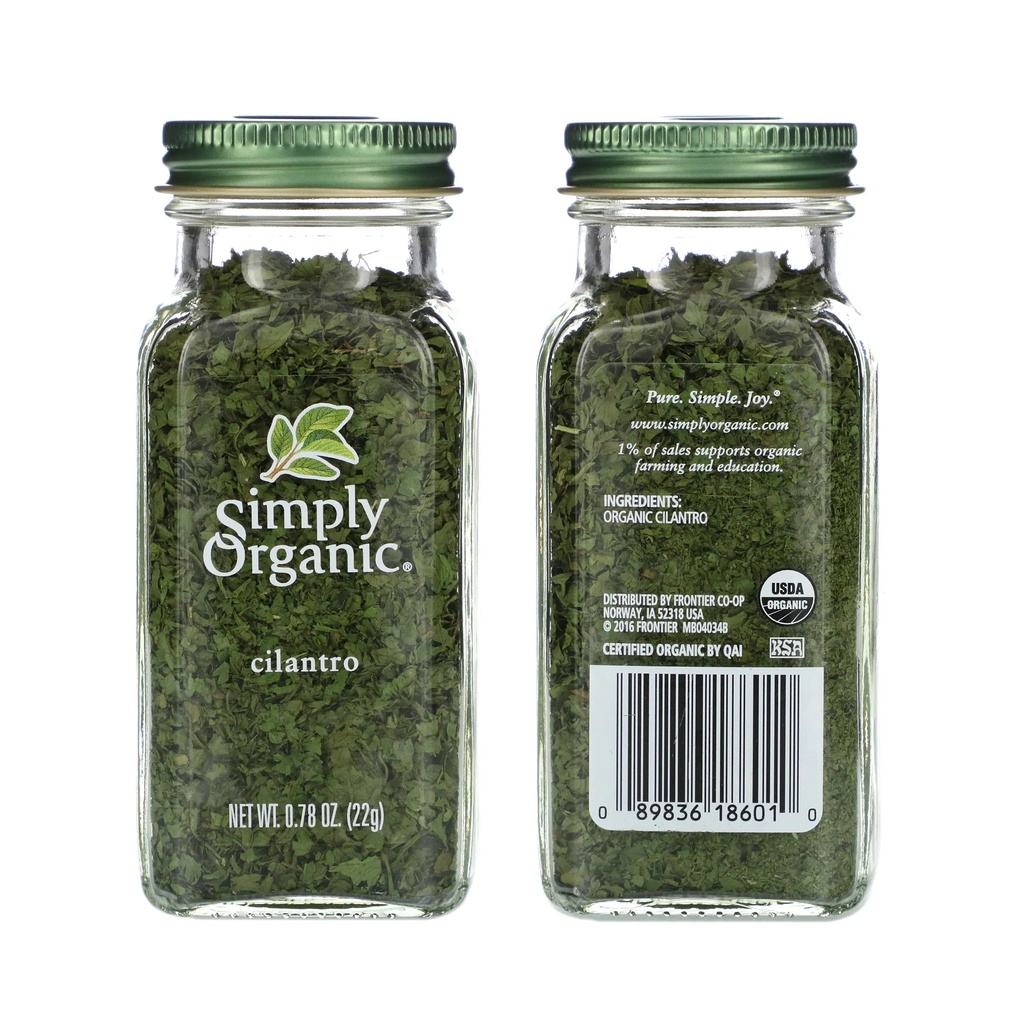 Simply Organic Cilantro 22g - Seasoning Cooking Frying Baking Great Taste Fresh Dried Herbs Spices Soups Bread