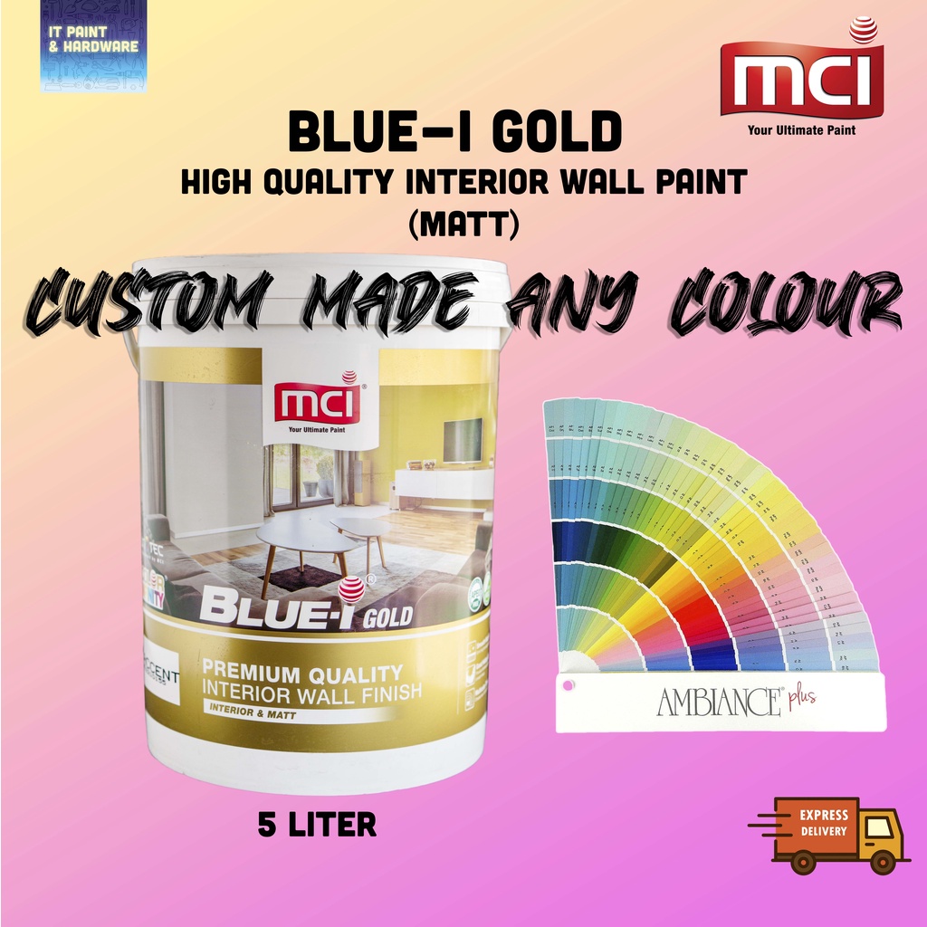 Custom Made Colour 5 Liter Mci Blue I Gold Emulsion Paint For Interior Wall Cat Dalam Rumah Matt 5l Shopee Malaysia