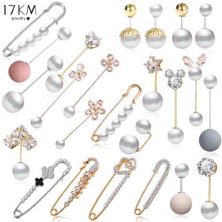 Image of 17KM Pearl Crystal Brooch Flower Letters Hearts Fashion Jewelry Headscarf Luxury Women Accessories