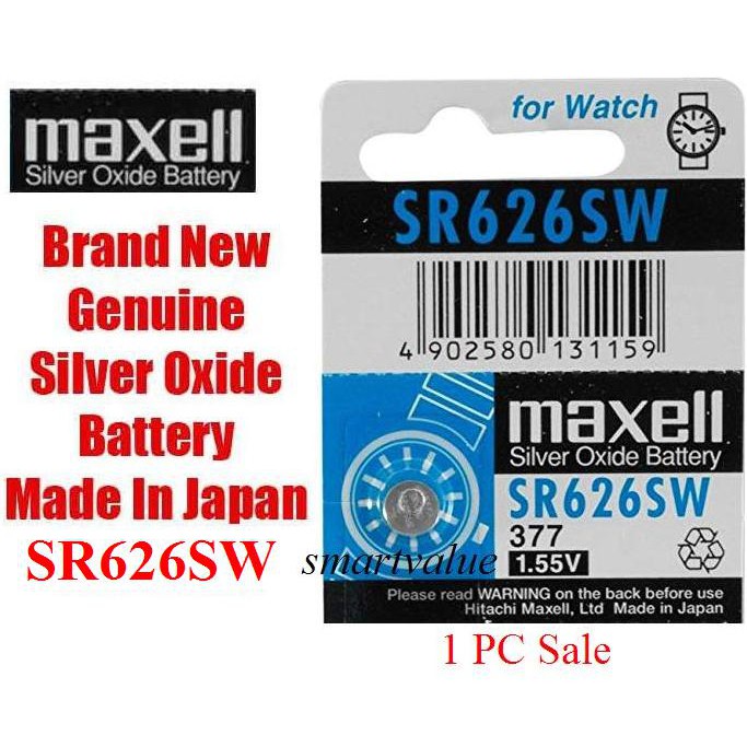 1 pc Original Maxell SR626SW 377 1.55v Silver Oxide Battery Made In