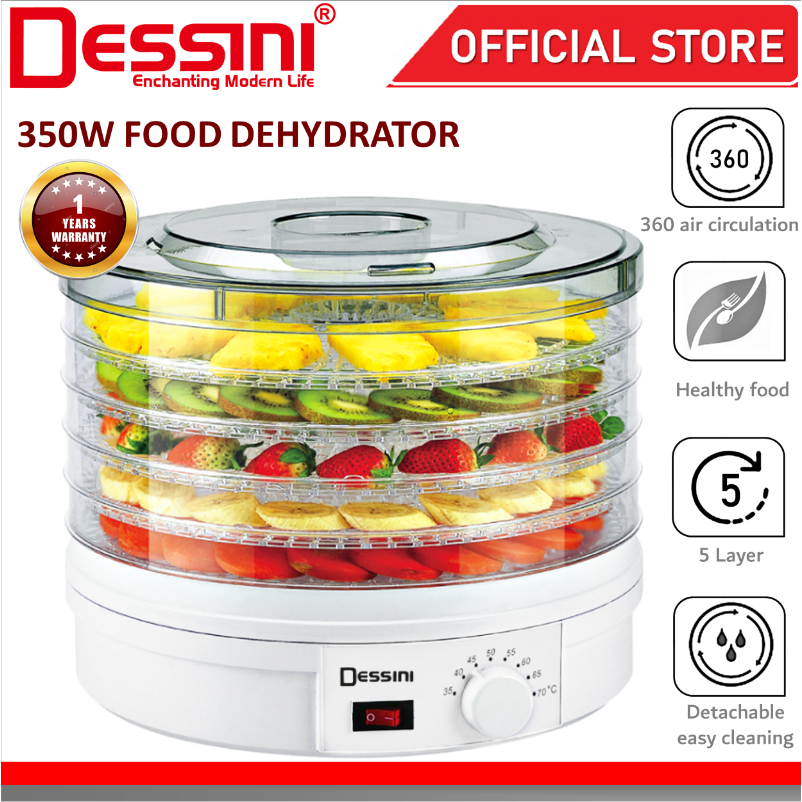 DESSINI ITALY 5 Layer Tray Food Dehydrator Dried Fruit Vegetable Meat Herbs Machine Healthy Snacks Food Dryer